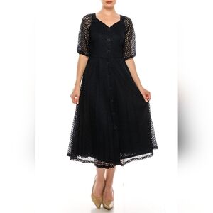 Maison Tara Eyelet 3/4 Sleeve, Elegant navy Lace Dress